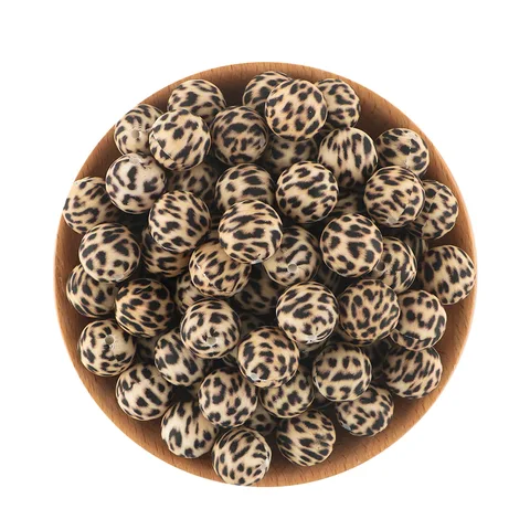 10pcs/lotto perle in silicone stampate da 15 mm rotonde leoparda terrazzo perle in silicone camo dalmata per gioielli.