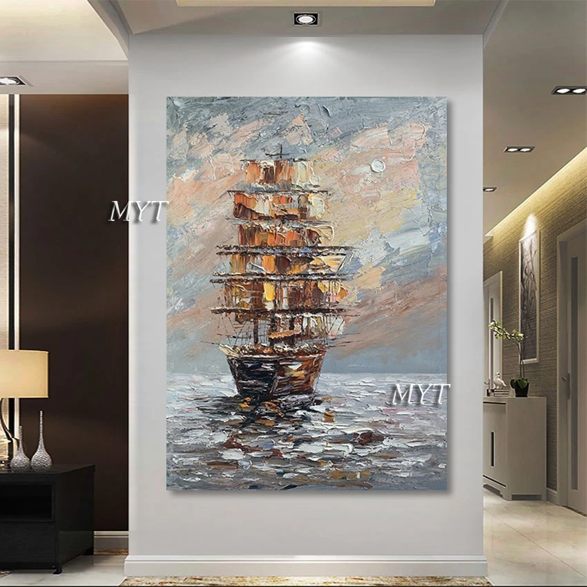 

Modern Knife Canvas Large Sailboat Acrylic Textured Abstract Paintings Wall Art Pictures For Hotels Decoration Artwork Frameless