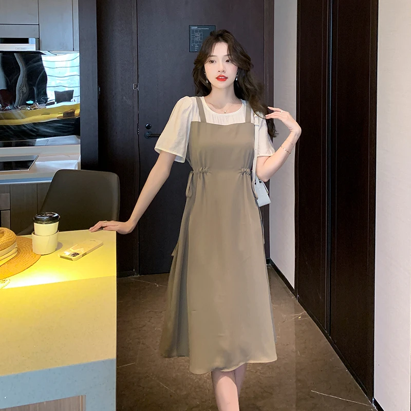 

COIGARSAM Summer Women's Dress 2021 2022 New French Style Shallow Coffee Dresses Dropshipping