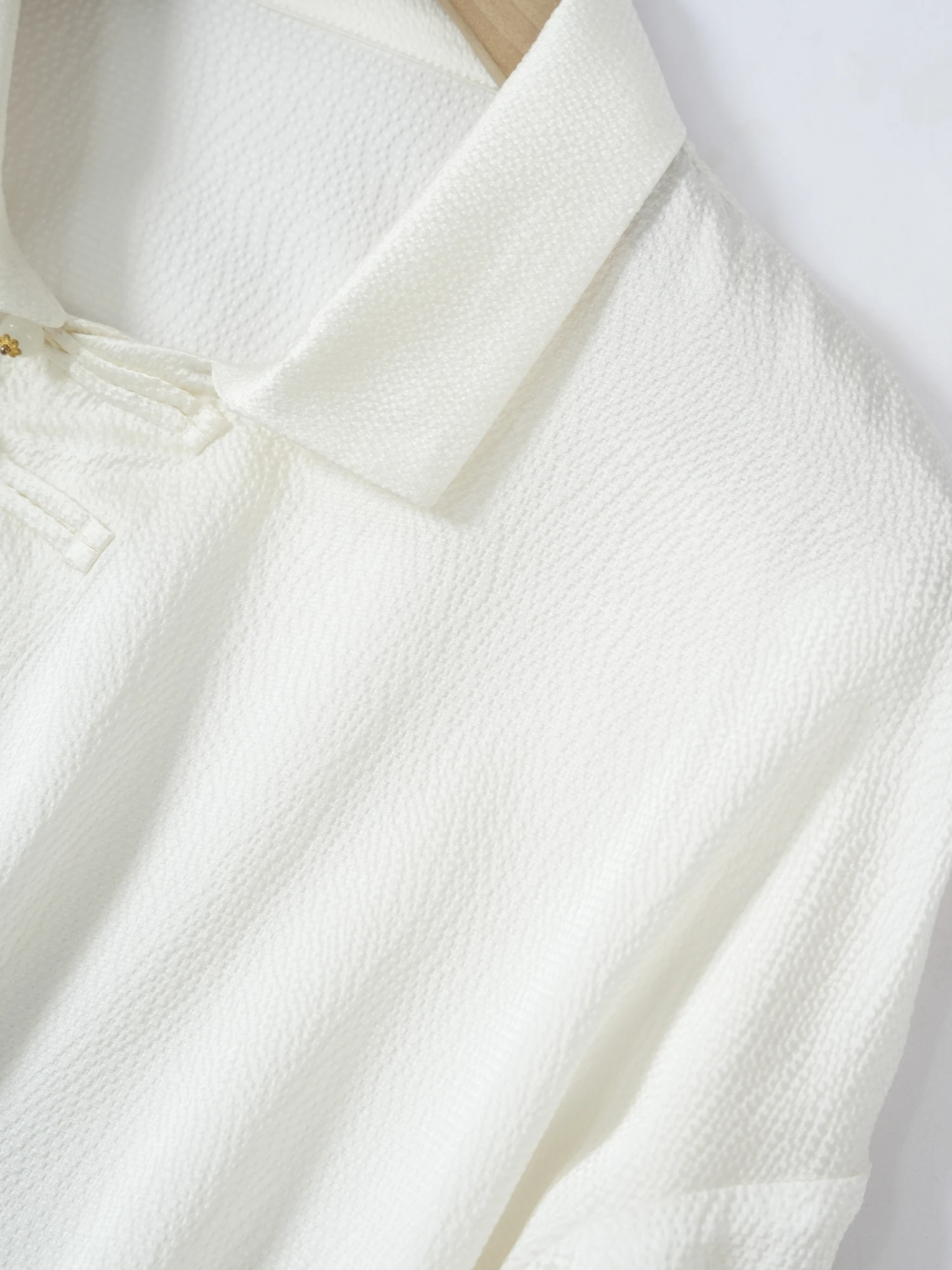 Fashion New Chinese Sle National White Pearl Segment Shirts Retro Oblique Plate Buckle Loose Silk Long sleeve Top Wom...