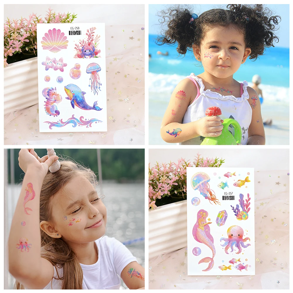 VeeCharm-блестящие розовые и фиолетовые Временные татуировки для детей