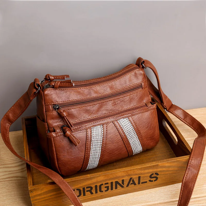 

Dropshipping Women's Shoulder Messenger Bag Multi-layer Large Capacity Soft Leather Outside Mother Crossbody Bags Handbag