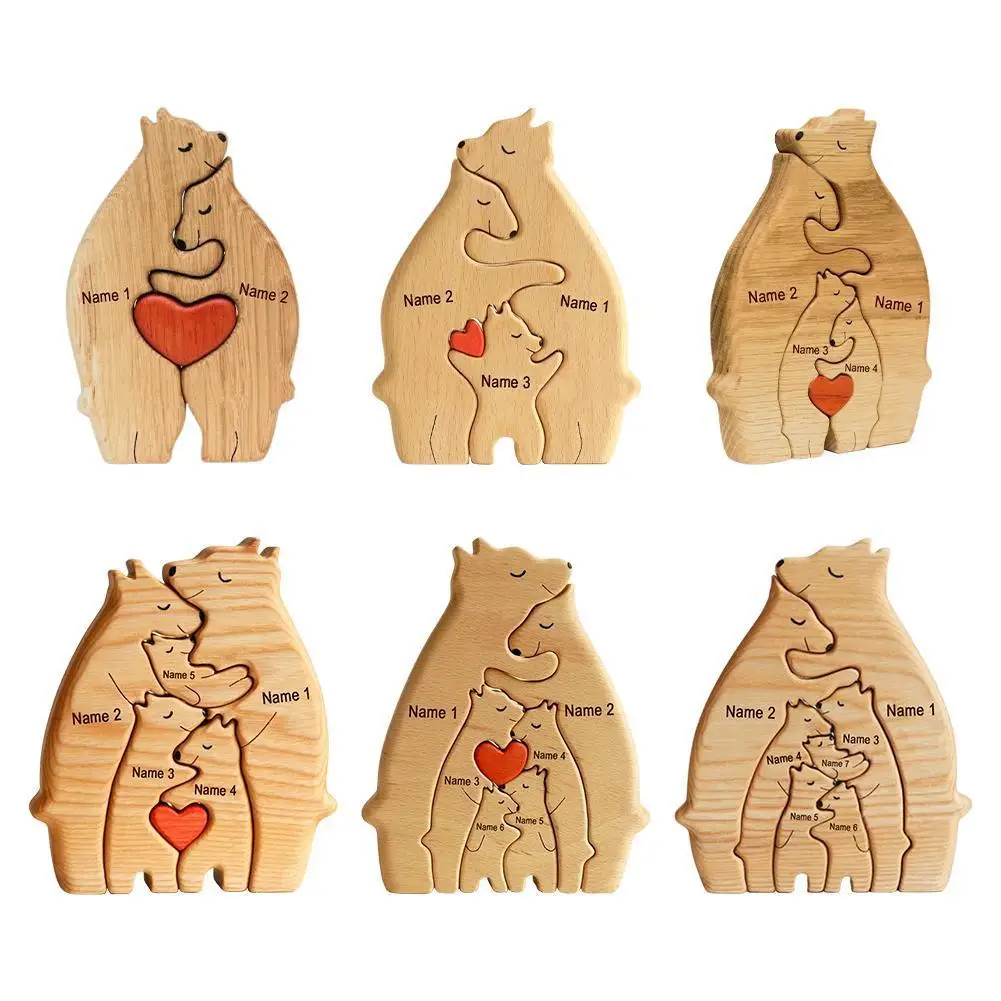 

Personalised Bear Family Wooden Art Puzzle Desktop Ornament Wood Family Heart Puzzle Home Decoration Mother's Day Birthday Gift