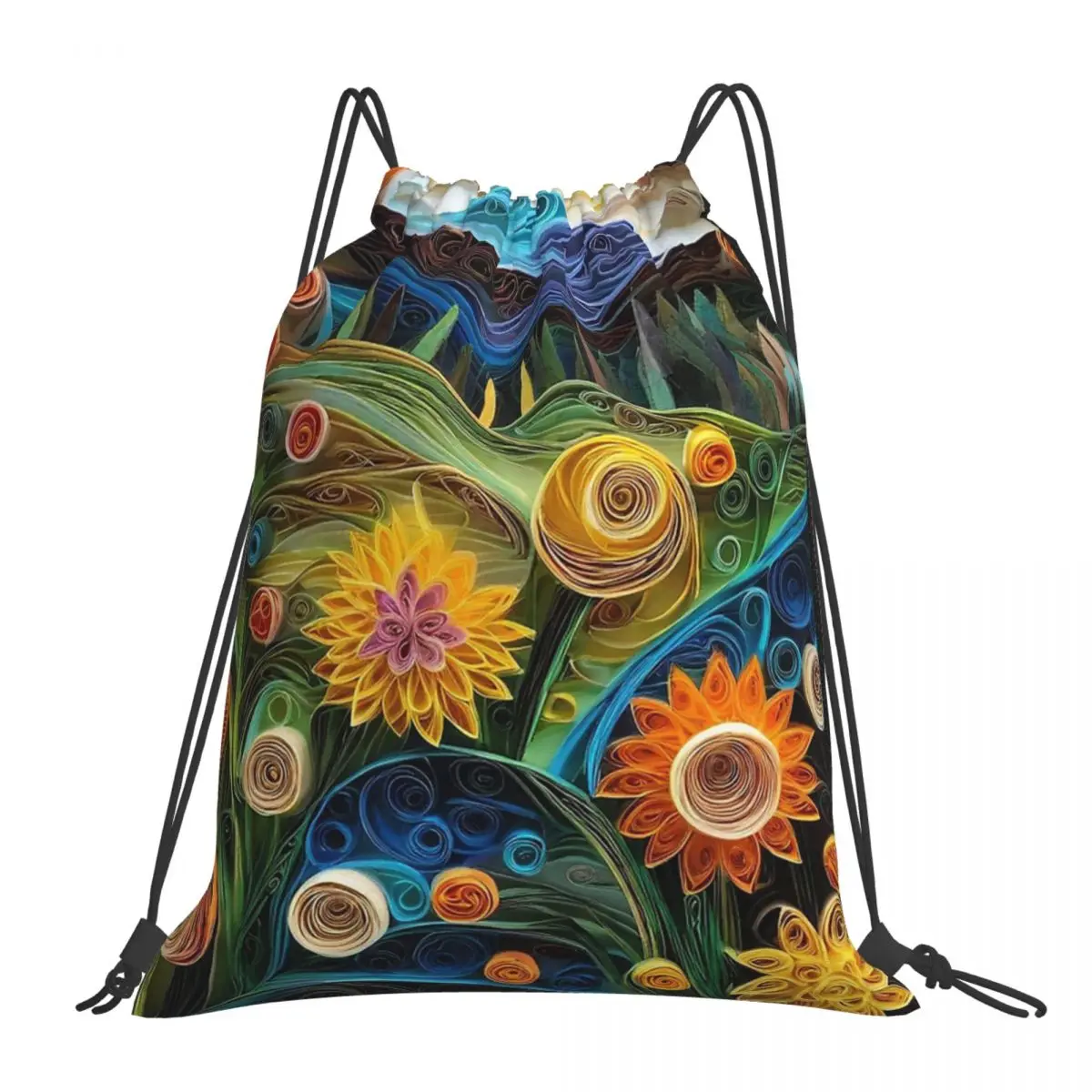 

Flower Pattern Cute Backpacks Casual Portable Drawstring Bags Drawstring Bundle Pocket Sports Bag Book Bags For Travel Students