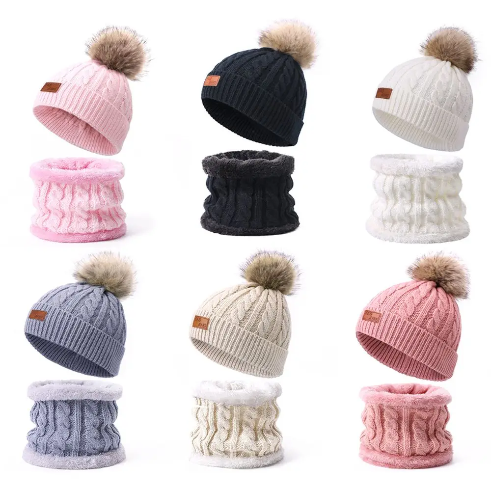 

Plush Girl Boy PomPon Neck Warmer Knit Cap Ski Hats Kids Beanie Hat Scarf Children's Scarf