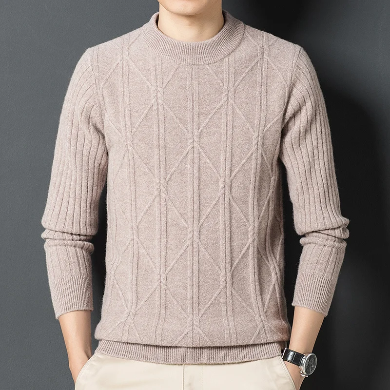 men's . cardigans thick round neck jacquard knitted bottoming shirts in autumn and winter all wool warm sweaters.