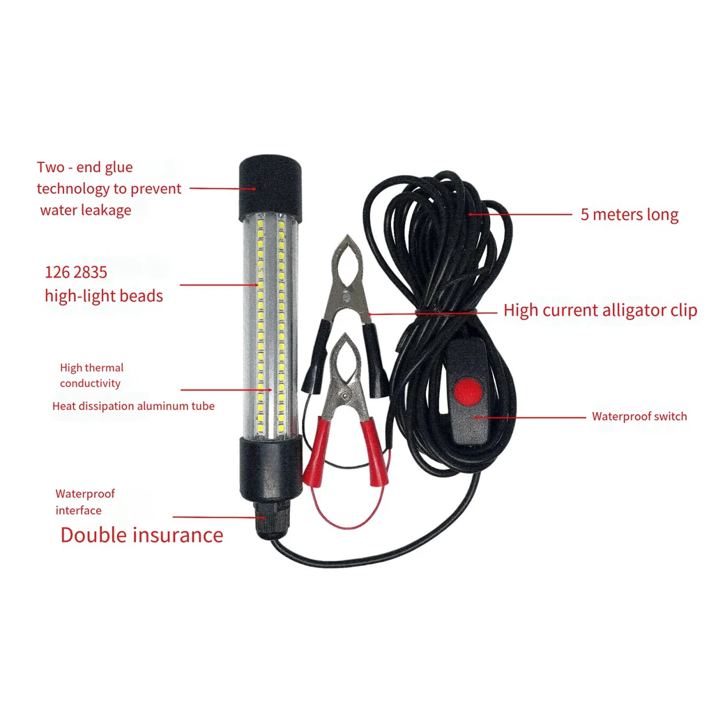 

Fishing Light Wear-resistant Attract Lamp Lightweight Waterproof Outdoor Fishes Tools with 5m Cables 13W Warm Yellow