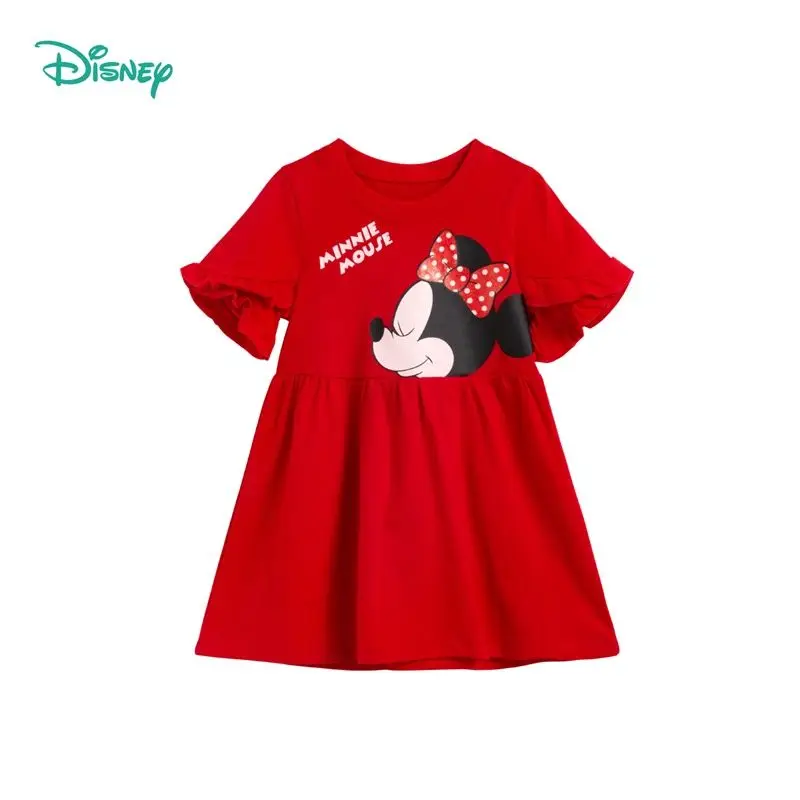 Girls Solid Cute Short-Sleeved Dress Children's Dress Minnie Summer New Solid Color Cotton Comfortable Baby Clothes for Girls