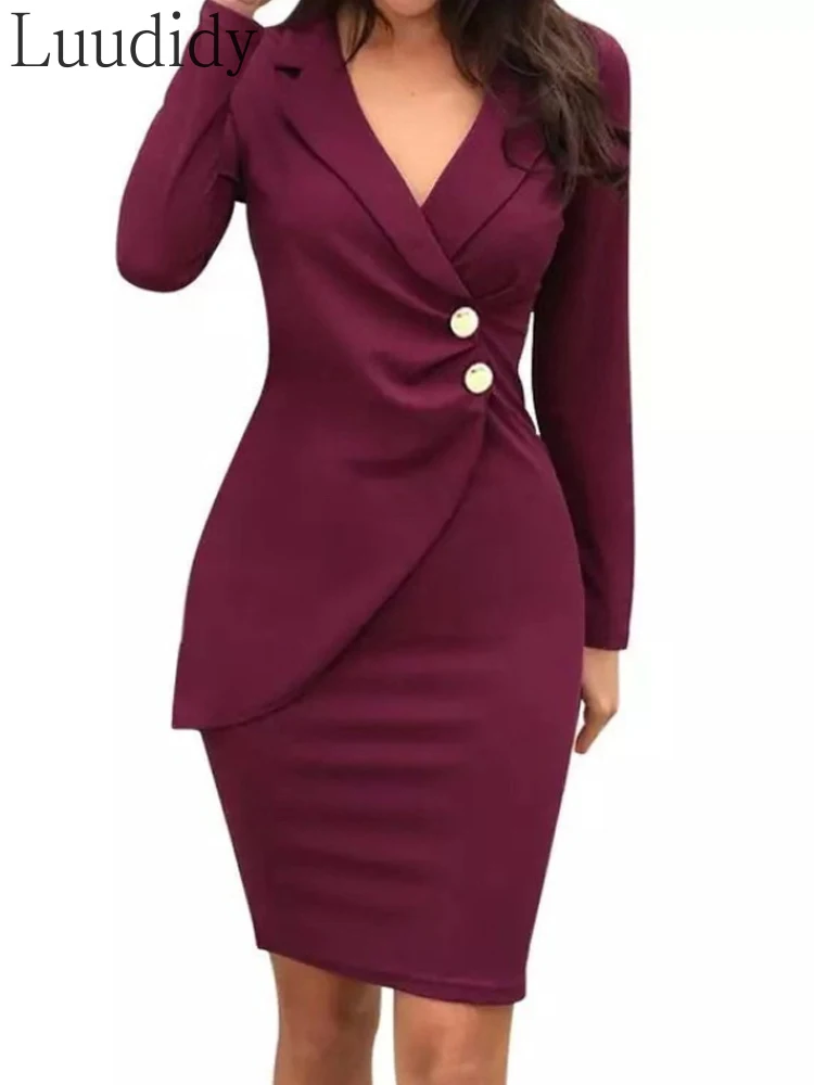 

Women Elegant Ruched Button Design Blazer Dress