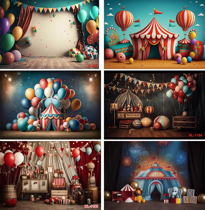 

Photography Background Circus Carnival Tent Balloon Kids Birthday Party Cake Smash Portrait Decor Photo Backdrop Studio