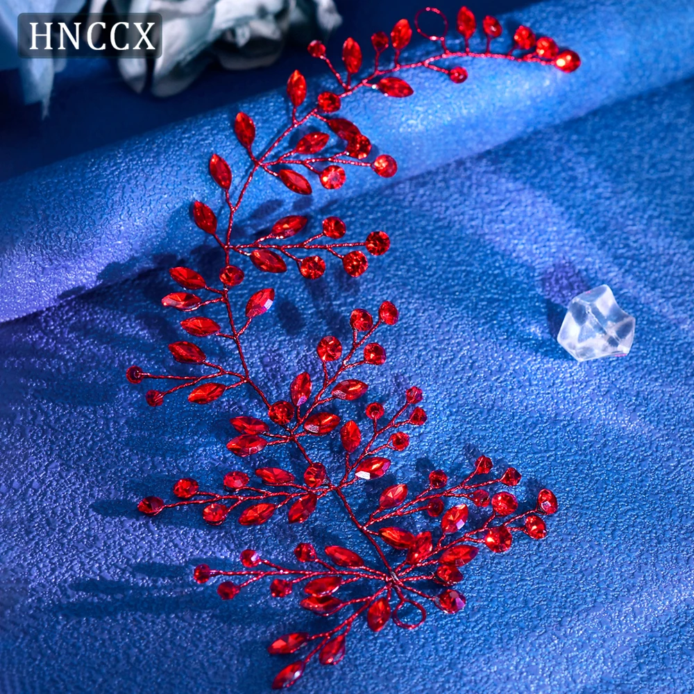 Фото HNCCX Красная хрустальная свадебная заколка-венок ручной работы, элегантное украшение для волос со стразами для подружек невесты HP21 №4