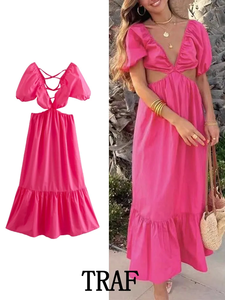 

Женское платье из поплина, с вырезом, открытой спиной и V-образным вырезом