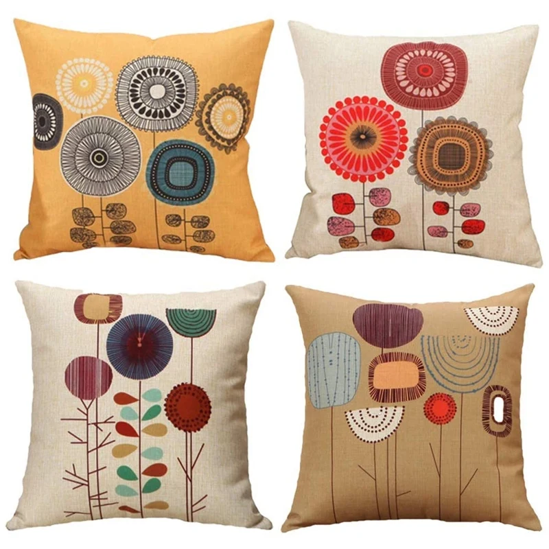 

Linen Throw Pillow Case Cushion Covers - Decorative Flower 18 X 18 Inches Set Of 4 Pcs - Perfect For Home Office