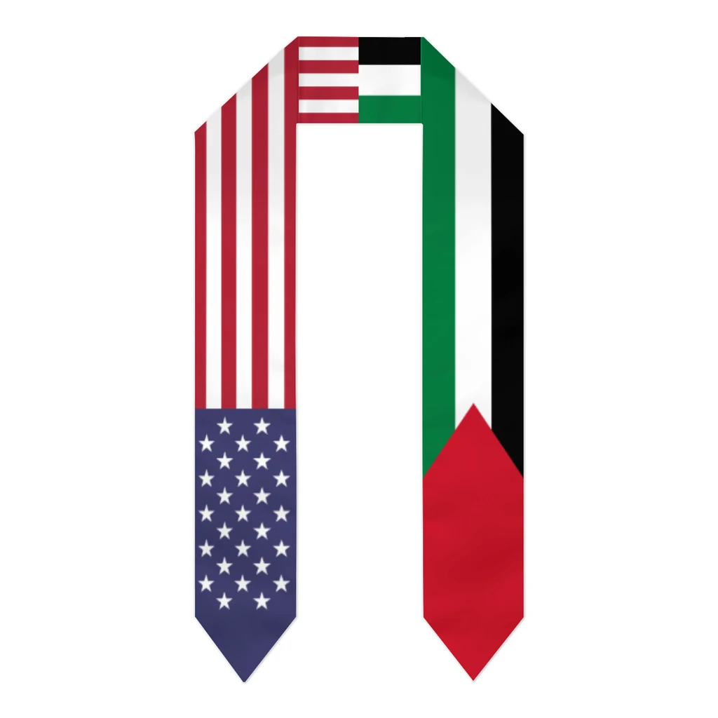 

Graduation Sash Palestine & USA United States Flag Stole Shawls Graduate Wraps Scraf International Student Pride Gifts