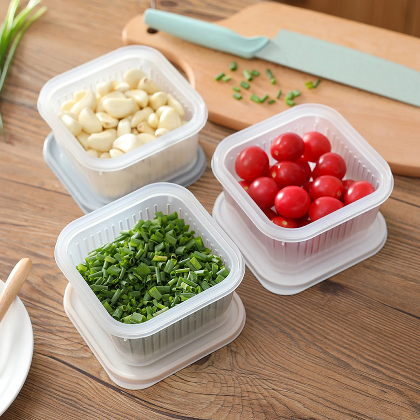 

Square Green Onion Storage Box Household Kitchen Fruit Sealed Box Refrigerator Transparent Storage Box Kitchen Jars With Lid