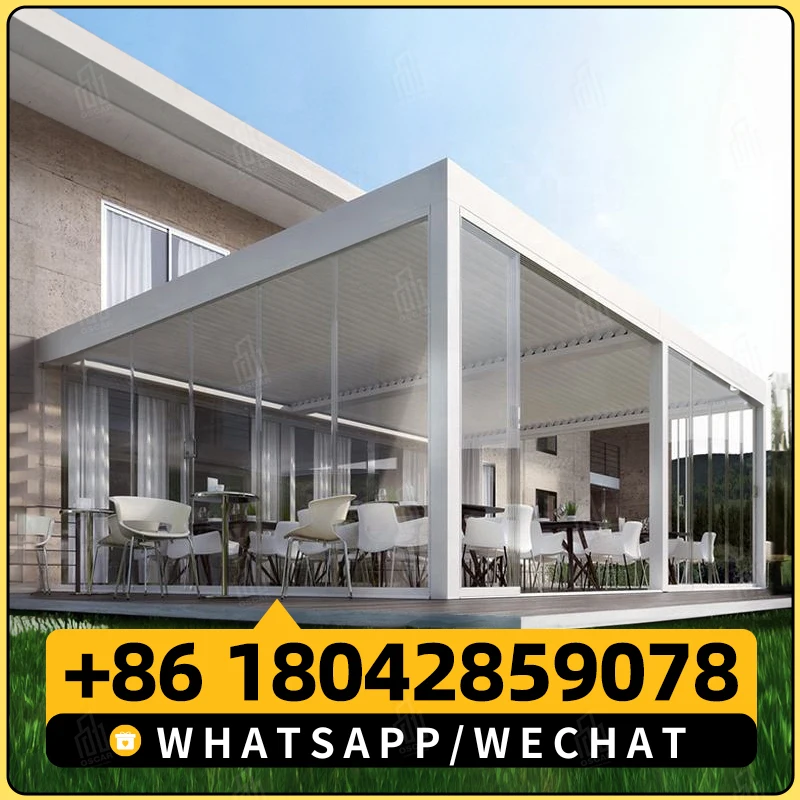 Водонепроницаемая моторизованная алюминиевая беседка с жалюзи выдвижная