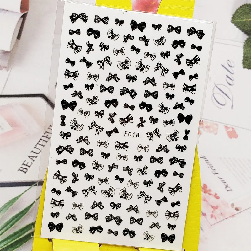 

3D Stickers for Nails Bow Knot Black Rosette Designs Nail Art Decorations Foil Decals Wraps Manicure Accessories Decoraciones