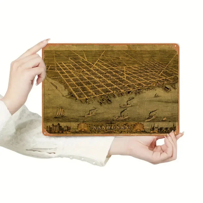 Sandusky карта Огайо 1870 металлический постер декор для ванной комнаты ретро знак