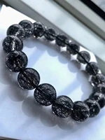 natural black rutilated quartz crystal bracelet women men 11 5mm clear round beads wealthy black rutilated from brazil aaaaa