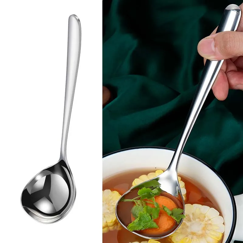 304 Stainless Steel Spoon Long Handle Tablespoons Hot Pot Soup Ladle Ramen Noodles Scoop Kitchen Tableware Cooking Utensils
