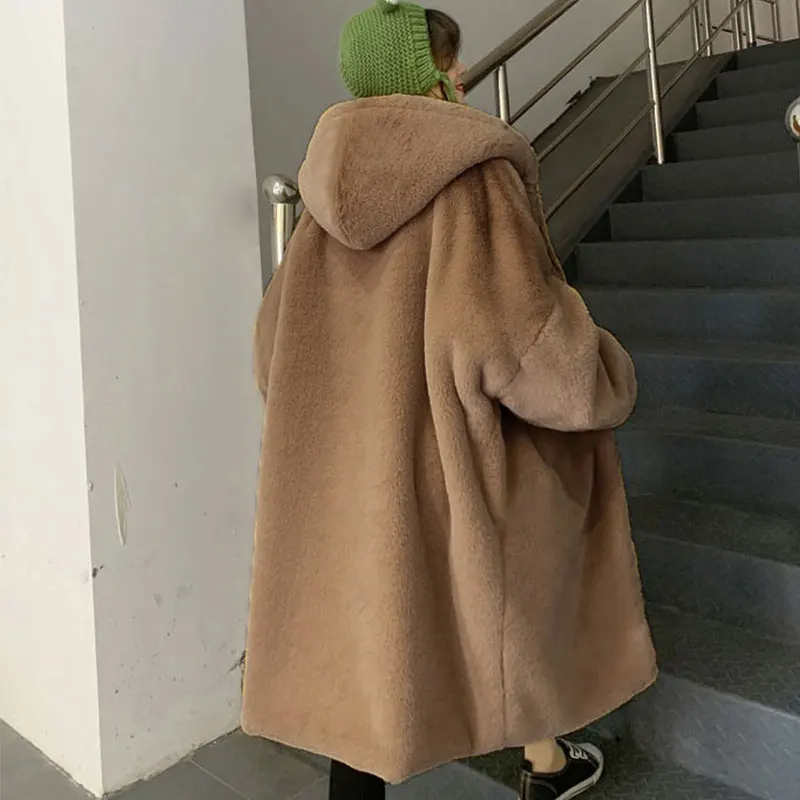 Hooded Oversized Jackets Winter New Long Fur Coat Women Parka Luxurious Warm Faux Fur Jacket Coats Loose Coat Women -20 Degrees