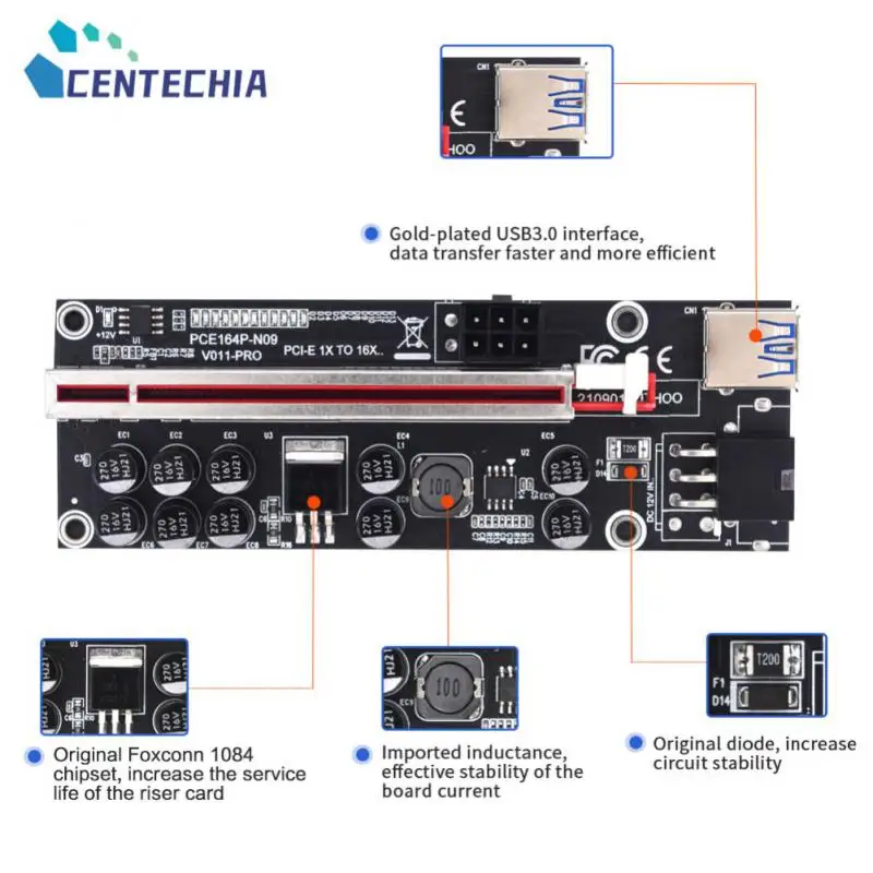 

Кабель Usb 3,0 Ver009s Plus Pcie Riser 011, карта расширения, Модернизированная Gpu 1x до X16 6pin Pci E Express для графической карты Gpu V011