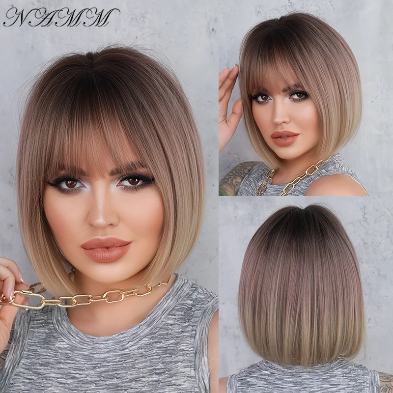 Short Straight Bob Wigs Cosplay Fake Hair Natural Heat Resistant Wig
