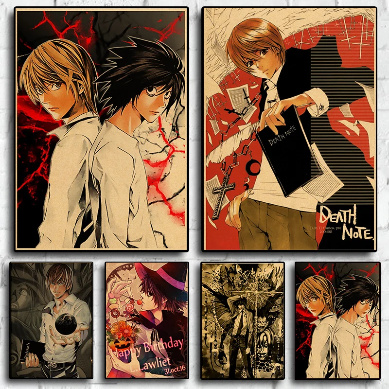 

Картины на холсте, японские Классические Мультяшные аниме «Death Note», ретро Настенный декор, постер для гостиной, украшение детской комнаты