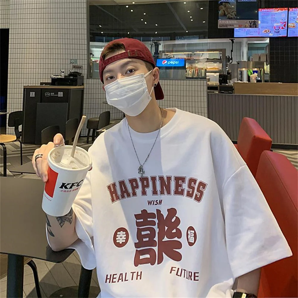 

Футболка в японском стиле для мужчин и женщин, свободная повседневная рубашка в стиле хип-хоп, унисекс, в стиле Харадзюку, весна-лето