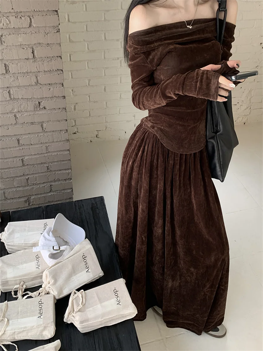 Женский облегающий бархатный костюм PLAMTEE элегантные винтажные Осенние футболки