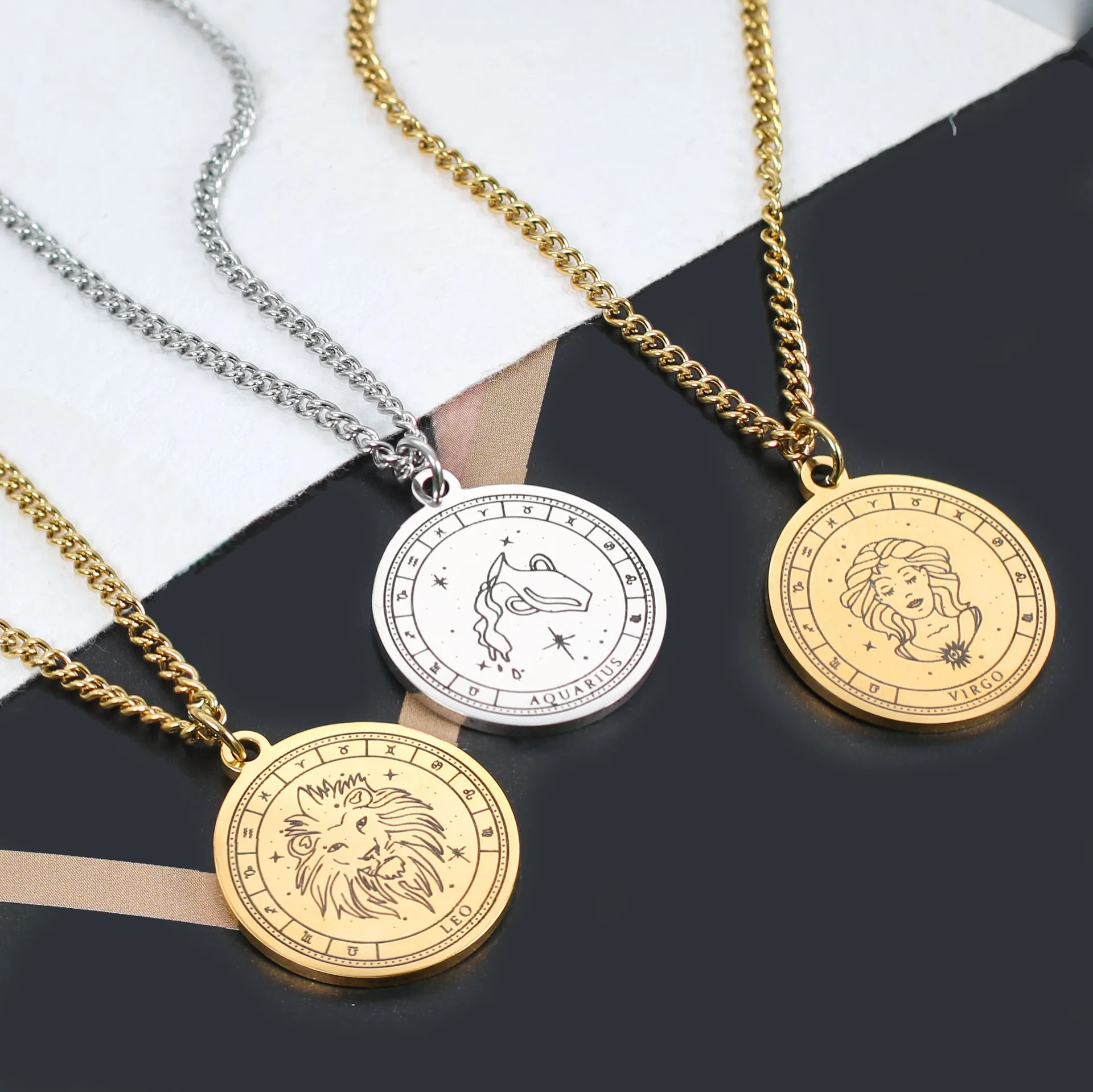 Подвеска созвездия из нержавеющей стали круглого бренда для женщин простое