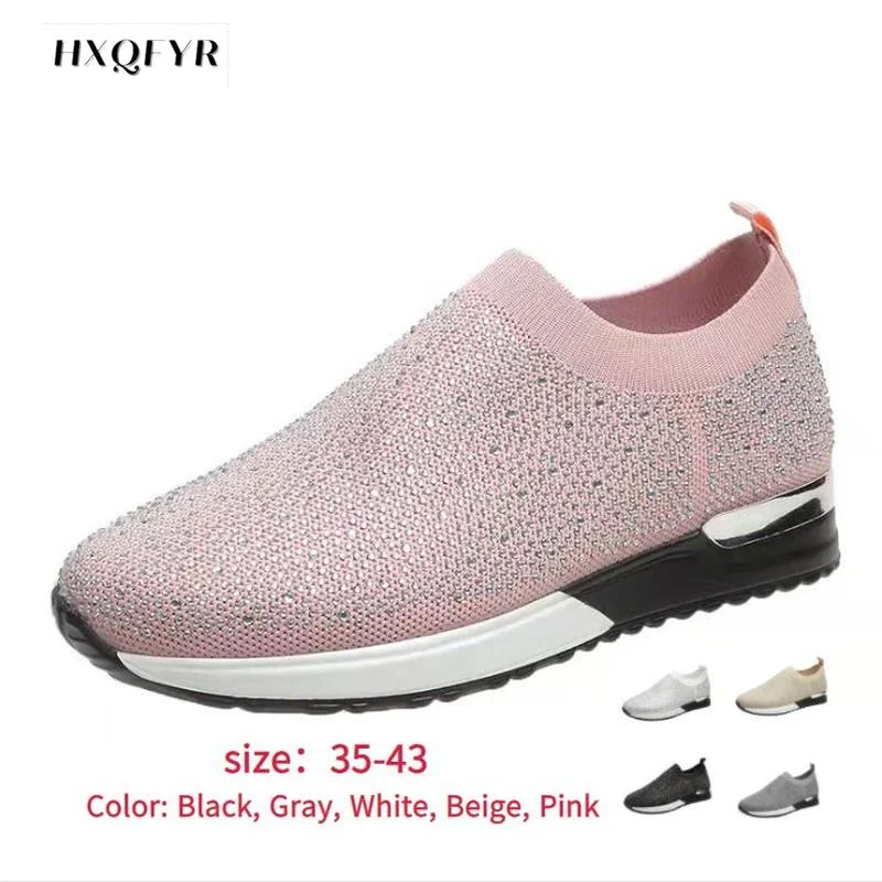 

new style diamond-studded sparkling Breathable Mesh Fashion Casual Sports Shoes Flats Shoes Light Sneakers Woman Vulcanize Shoes