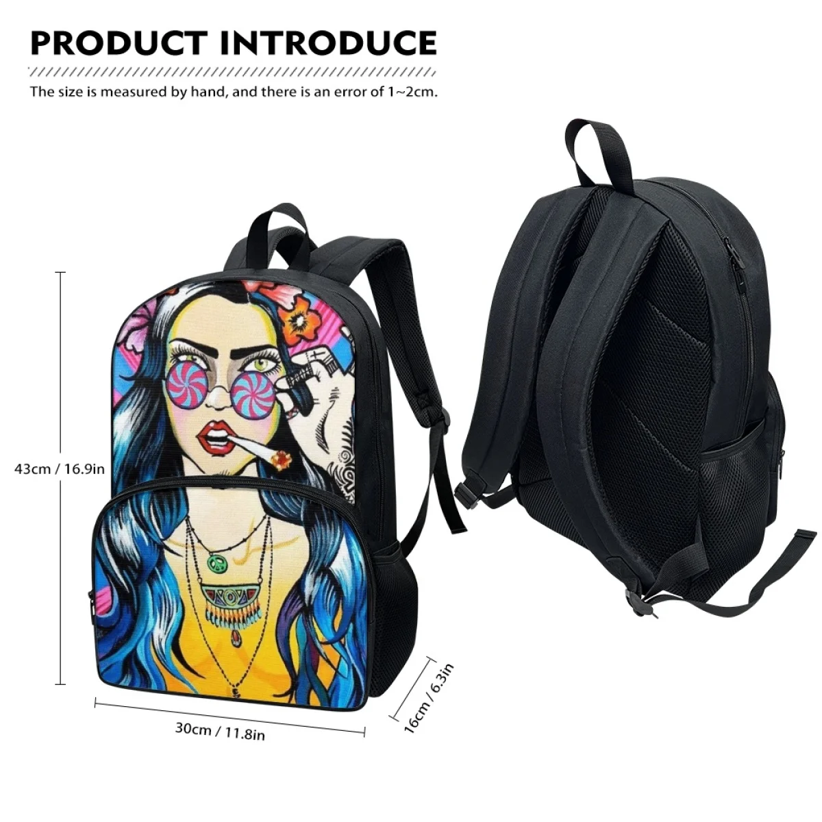 FORUDESIGNS Hippie Girl School Backpacks School Supplies Student Utility Schoolbags Lightweight Stationery Storage Rucksack