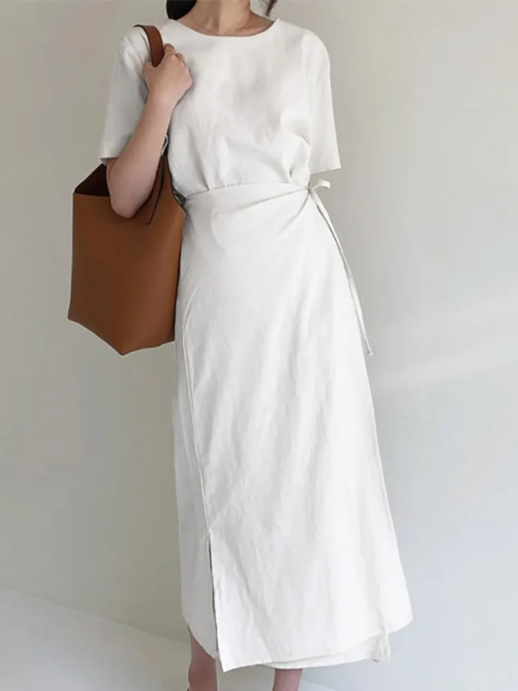 

Платье ZANZEA женское офисное с поясом, модный однотонный элегантный сарафан до колен с коротким рукавом и круглым вырезом, в винтажном стиле, ...