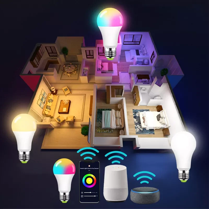 Фото Умный светильник B22 E26 E27 с Wi-Fi, 15 Вт, светодиодный RGB-светильник, работает с Alexa/Google Home, 85-265 в, RGB + белый, с регулируемой яркостью, с функцией тайм... №4
