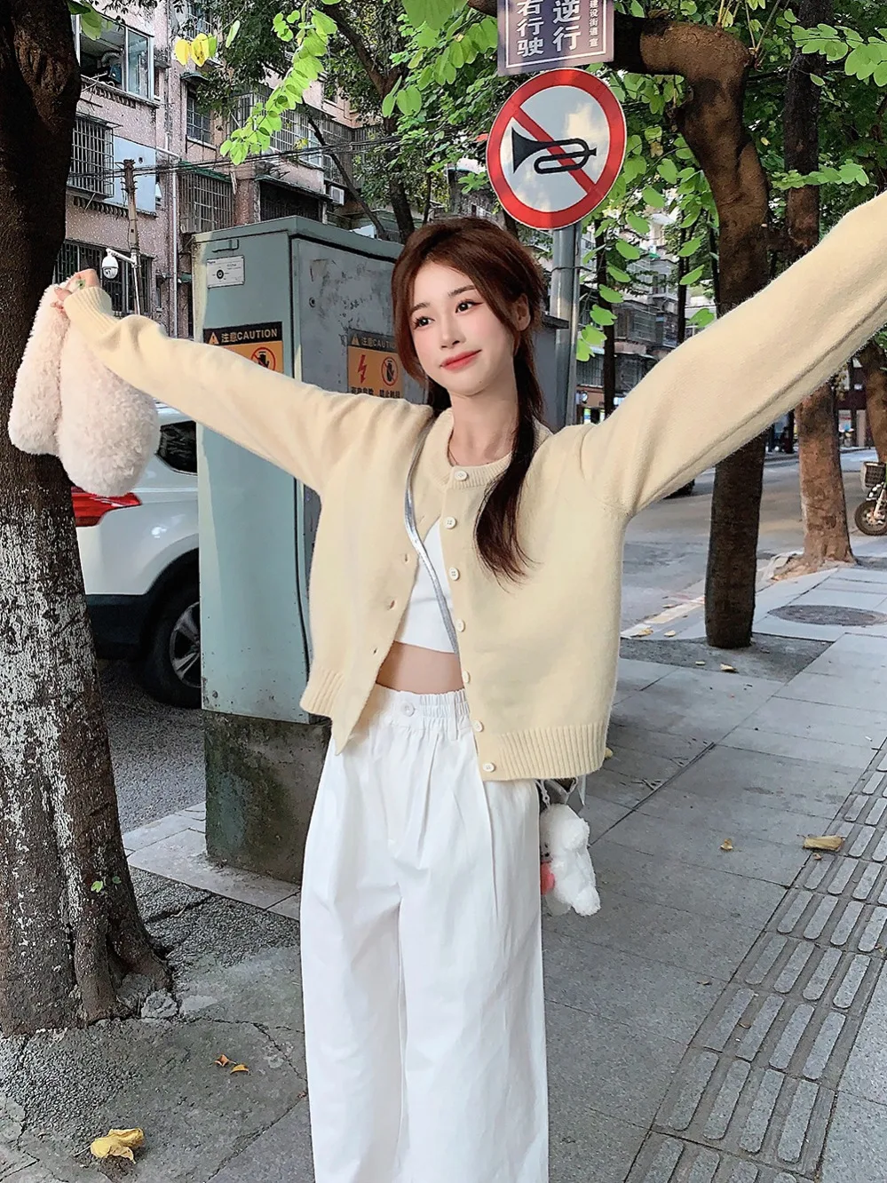 Gaganight Женский Пурпурный мягкий липкий свитер с круглым вырезом пальто 2024 Ранняя