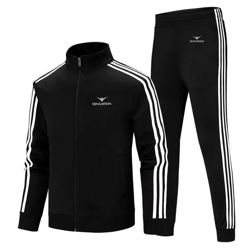 

New men's sportswear Spring Fall zipper hooded coat + tracksuit pants with outdoor fitness jogging men's suit