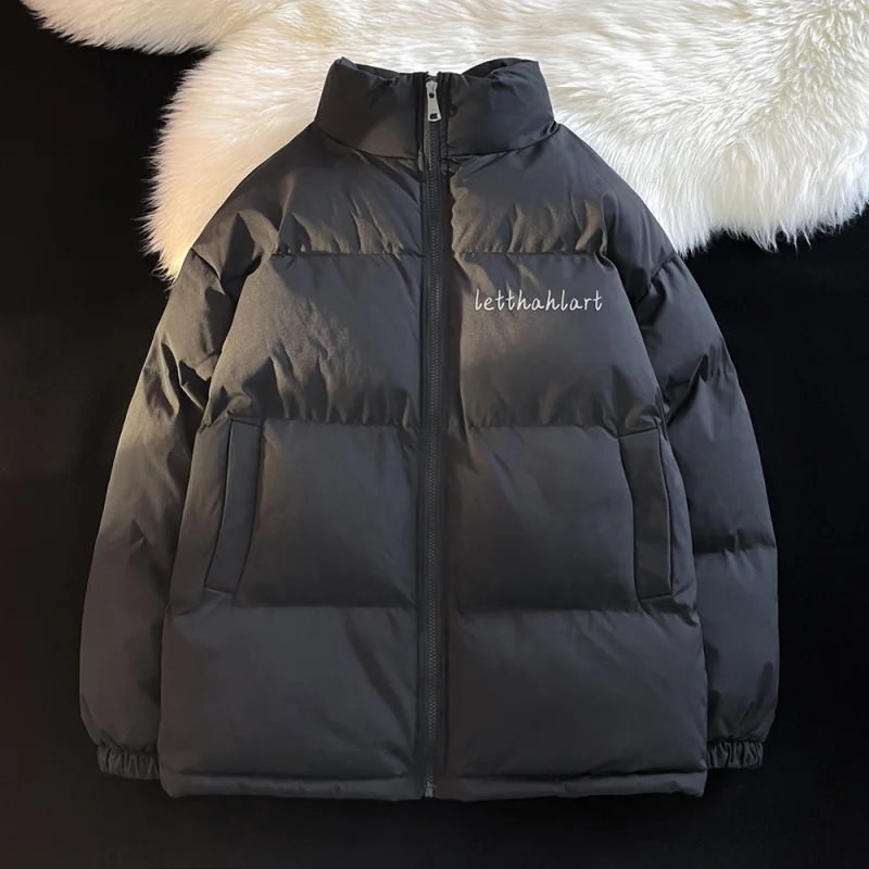 Winter Basick Letter Print Puffer Jacket  Korean Fashion Trends Thick Solid Stand Collar Streetwear Teenage Loose Padded Parkas