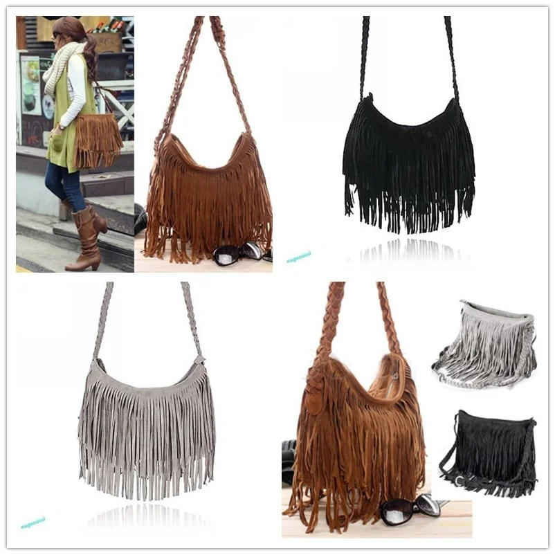 

Women Shoulder bag Solid Tassels Trending Cross Body Bag Tassel Suede Faux fur Fringe Messenger Shoulder Handbag