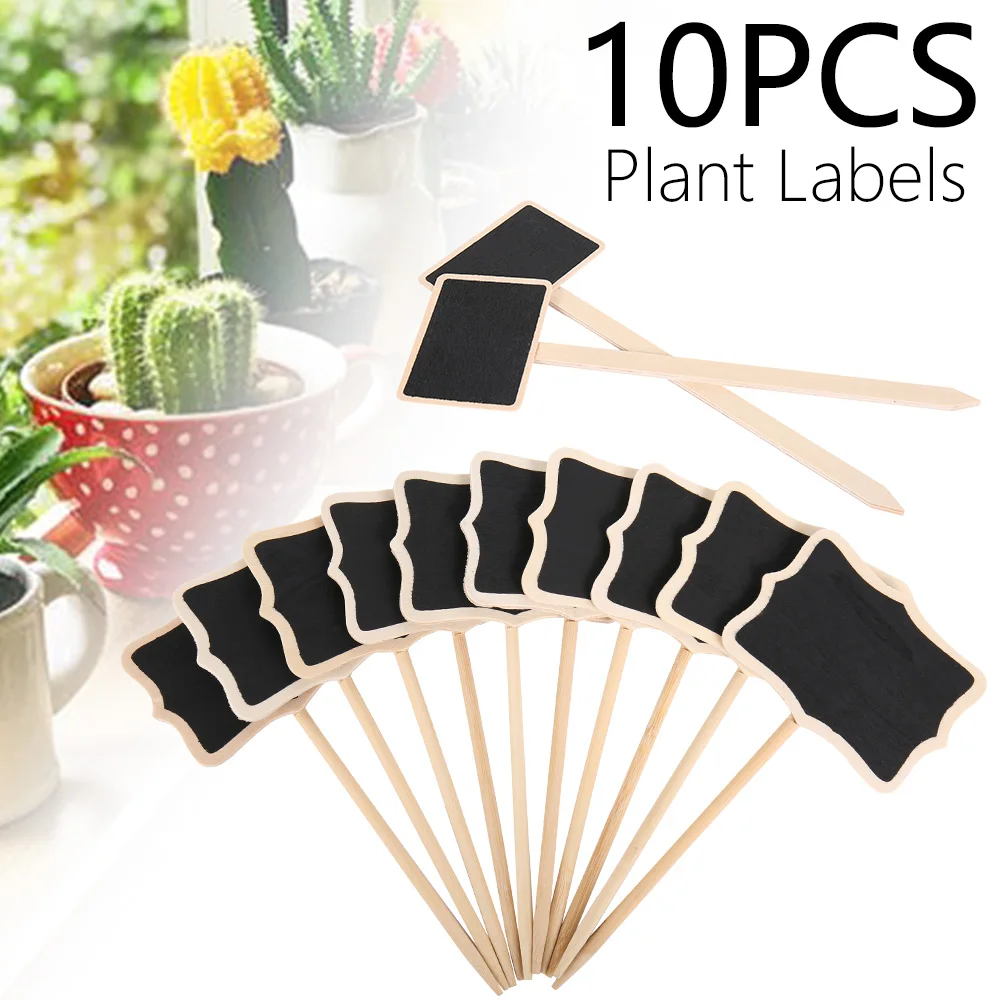 

10pcs Mini Wood Chalkboard Stakes Wooden Plant Blackboard Tags Reusable Garden Markers Signs Outdoor Waterproof Plants Flowers