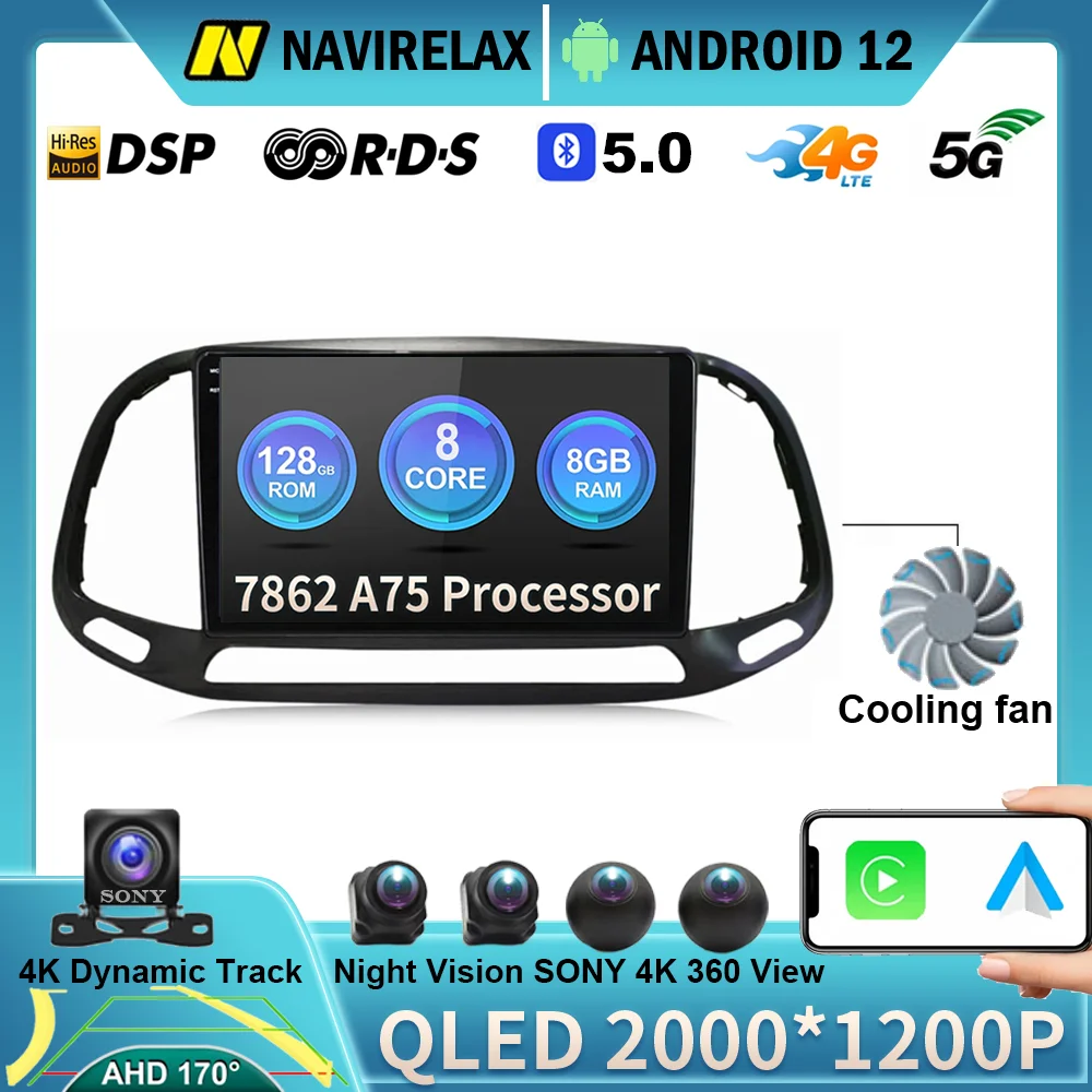 

Автомагнитола на Android 12 для Fiat Doblo 2015-2019, мультимедийный проигрыватель с GPS-навигацией, видеоплеером, треком, экраном QLEDS, Wi-Fi + 4G DSP