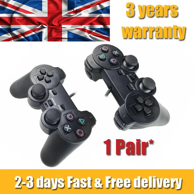 

2022 2022 NEW 2Pcs For PlayStation 2 PS2 Black Wired Game Controller Gamepad Joypad UK STOCK*