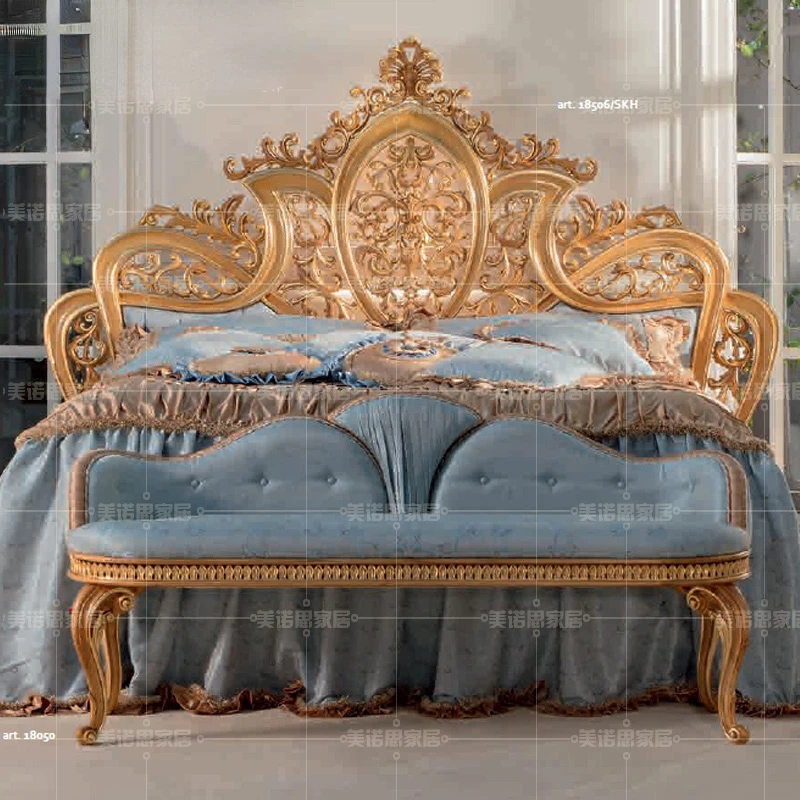 

Вилла на заказ Европейская двойная кровать французская Роскошная цельная деревянная резная Роскошная Главная спальня кровать 1,8 м