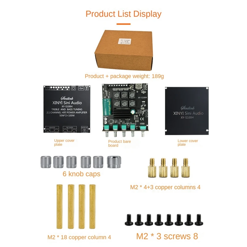 

XY-S100H 2.1 Channel Bluetooth Amplifier Board TPA3116D2 50Wx2+100W High-Power BT5.0 Audio Module DC5-26V