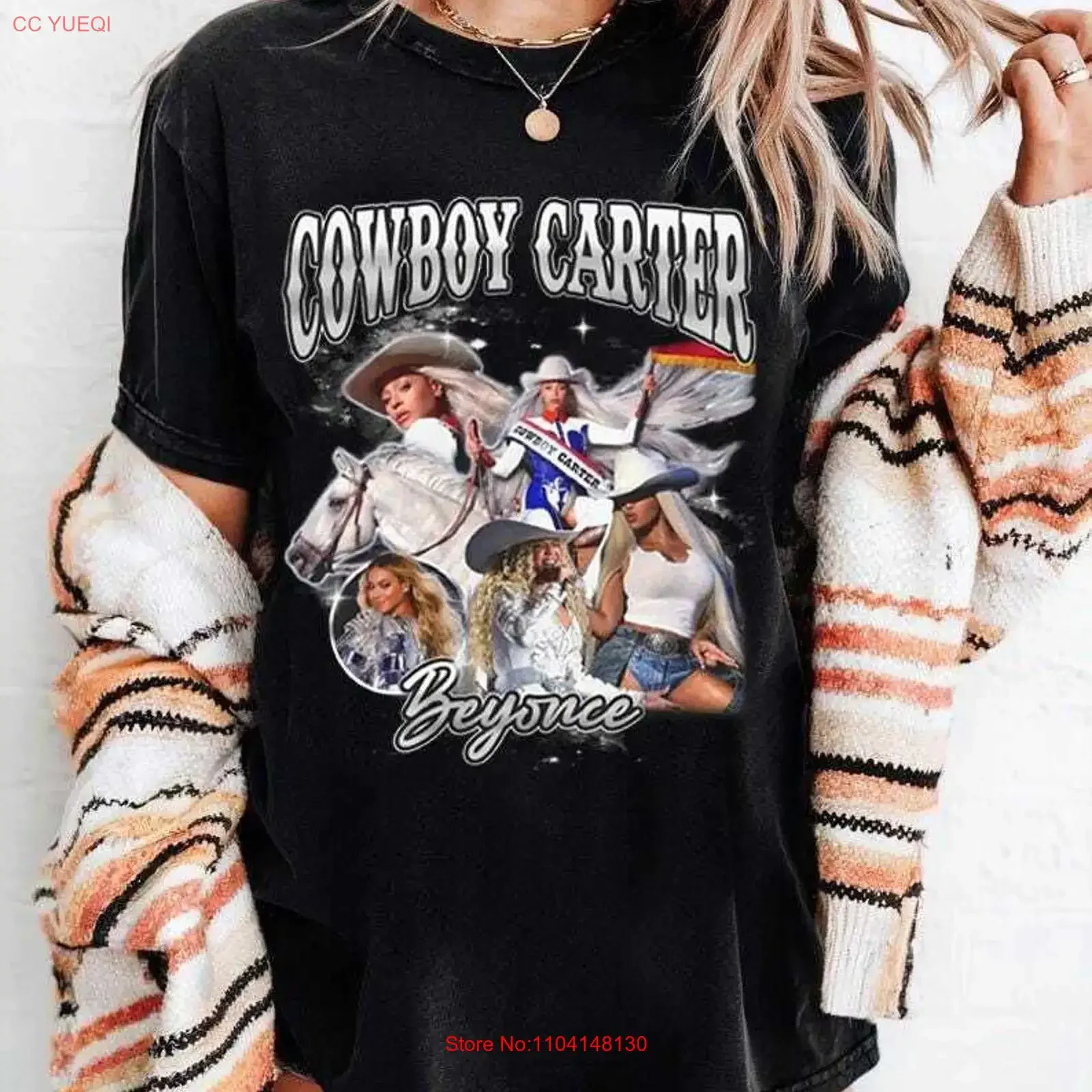 Фото Футболка Cowboy Carter Beyoncé Queen Most Wanted, винтажный стираный уличный топ для повседневной носки, дышащий, слегка универсальный №1