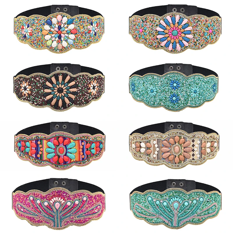 

Ethnic Women Beads Waistband Handmade Turquoise Flower Charms Turkish Statement Body Jewelry Sexy Bohemian Elastic Belt Female