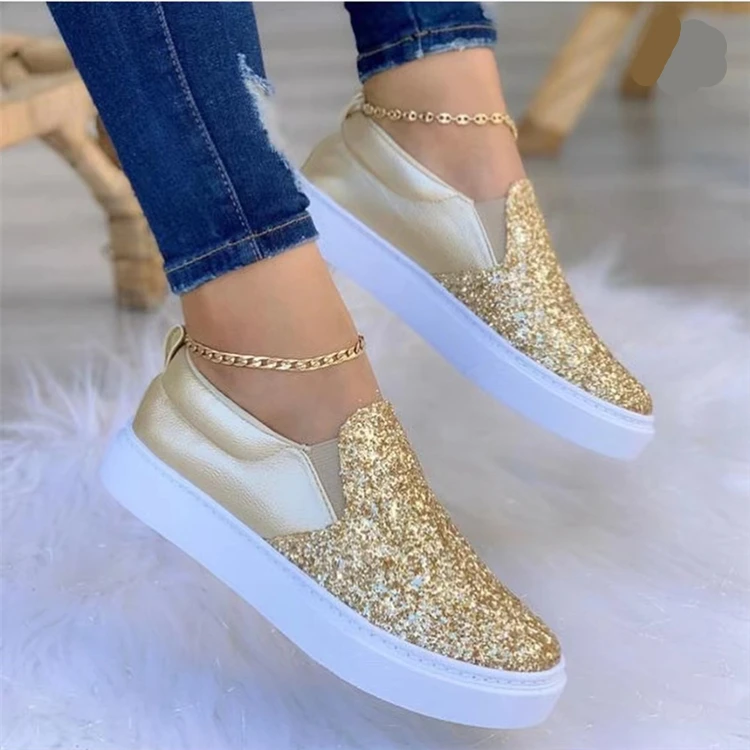 Women Shoes Crystal Slip on Flat Loafers Zipper Embossed Leather Ladies Autumn Glitter Platform Fashion Female Moccasins 2023