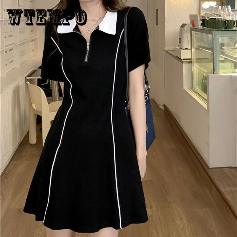 

Платье-поло WTEMPO женское на молнии, пикантное мини-платье-трапеция выше колена с коротким рукавом, лето 2023