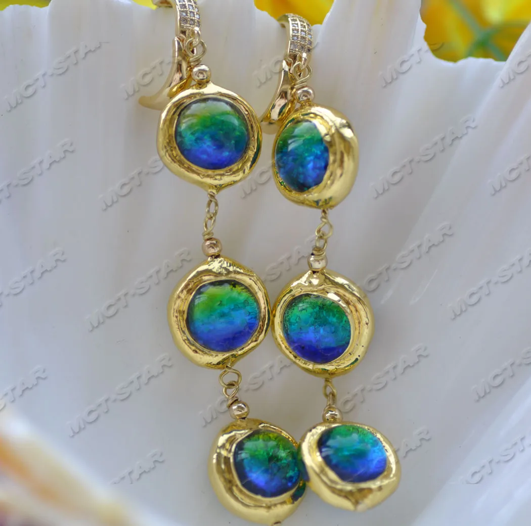 

MTC·STAR Z11919 15mm Gold-Plated Ancient Glass Round Bead Dangle Earring CZ