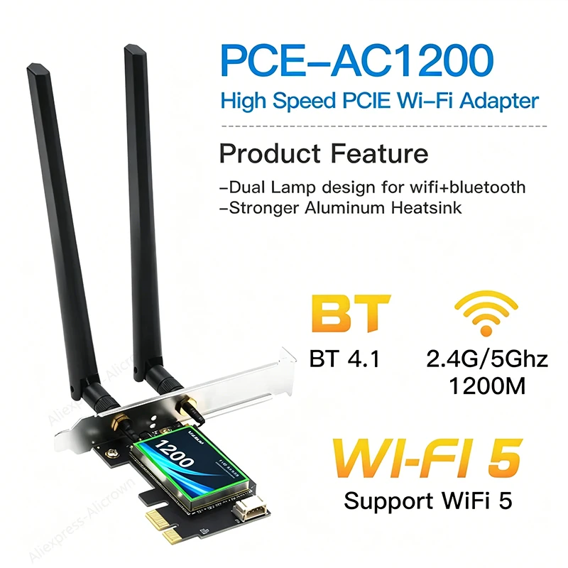 Фото KEBIDUMEI AC1200 PCIe WiFi-карта, Bluetooth 4.1, настольный сетевой адаптер, 1200 Мбит/с, двухдиапазонный, 5 ГГц, 867 Мбит/с, беспроводная карта для Win11/10 №2